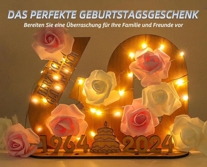 Personalisiertes LED-Geldgeschenk 20. Geburtstag mit Gästebuch und Holzständer