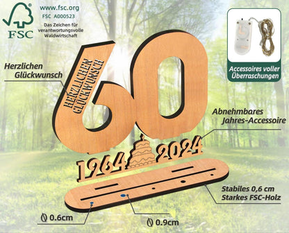 Personalisiertes LED Gästebuch Holz-Schild 20. Geburtstag 2024