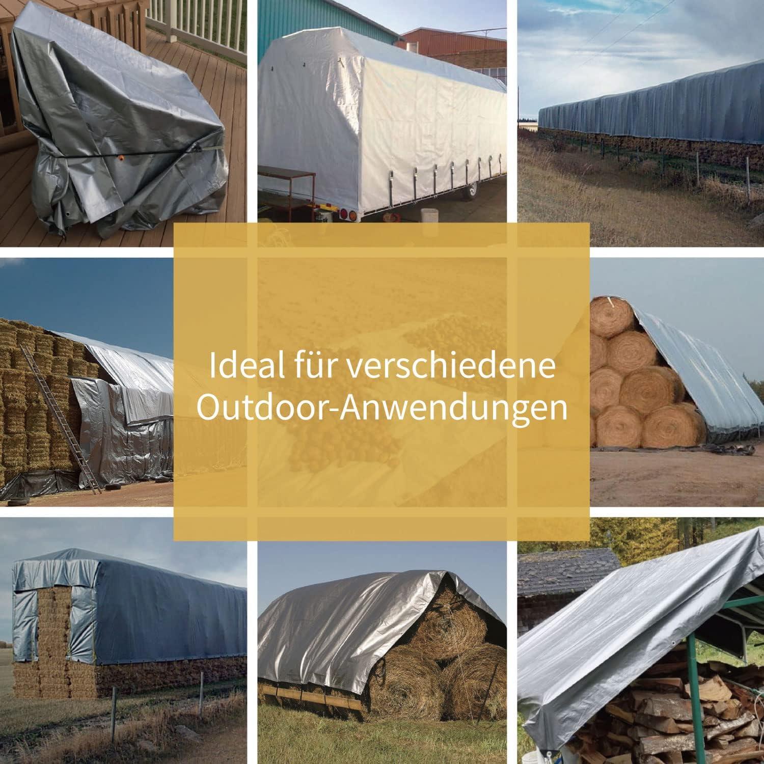 Abdeckplane Wasserdicht 4m x 5m Silberfarben Polyester-Plane