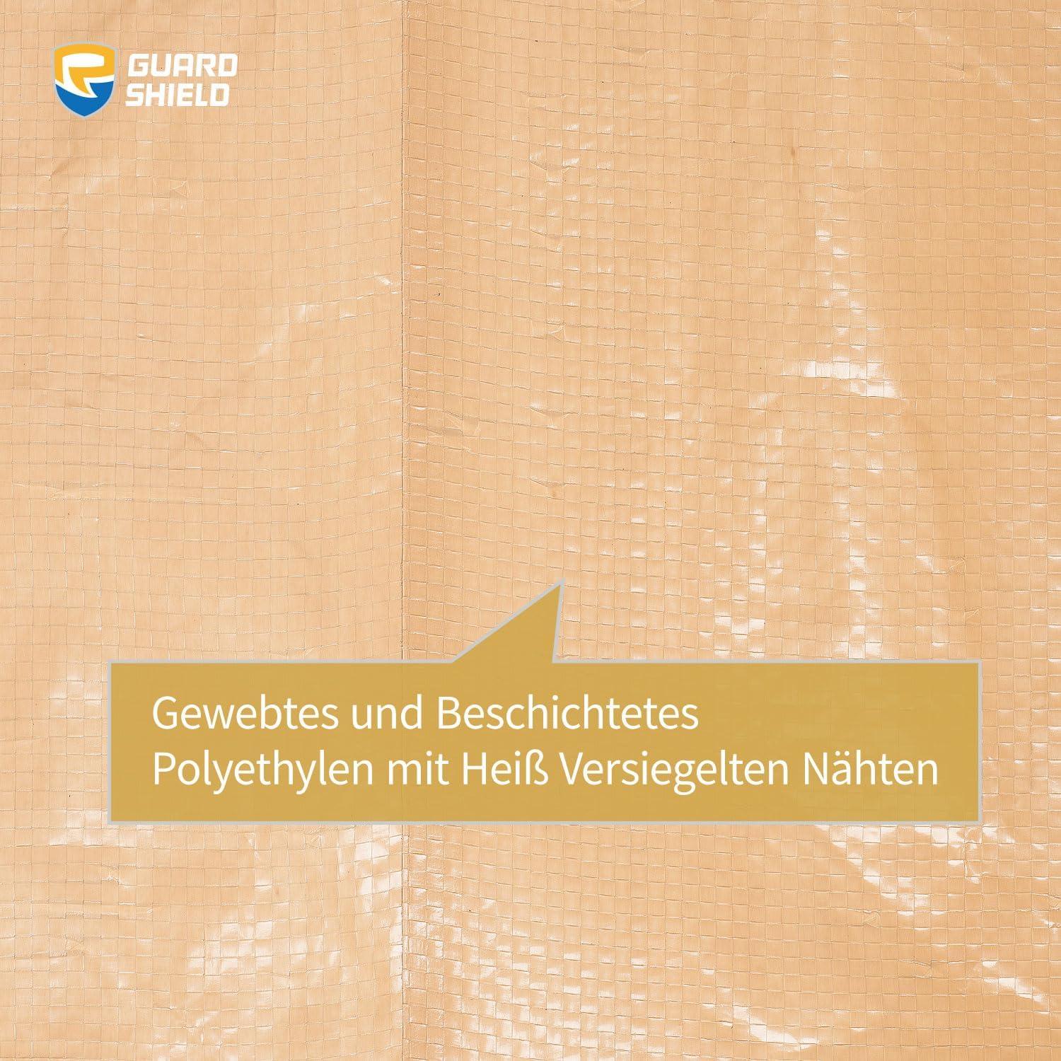 Abdeckplane 4x5m Wasserdicht Beige/Khaki 120g/m² Ösen GUARD SHIELD