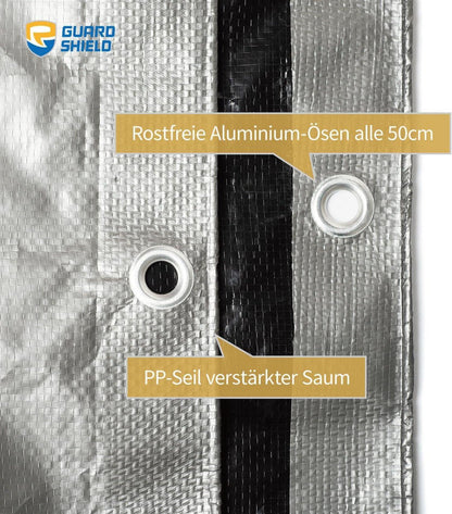 Abdeckplane Wasserdicht 6x8m Grau Silber/Schwarz Polyester Gewebeplane Schutzplane UV-stabilisiert