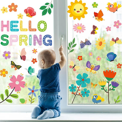 Fensterbilder Frühling Selbstklebend Blumen Schmetterlinge 9 Blätter