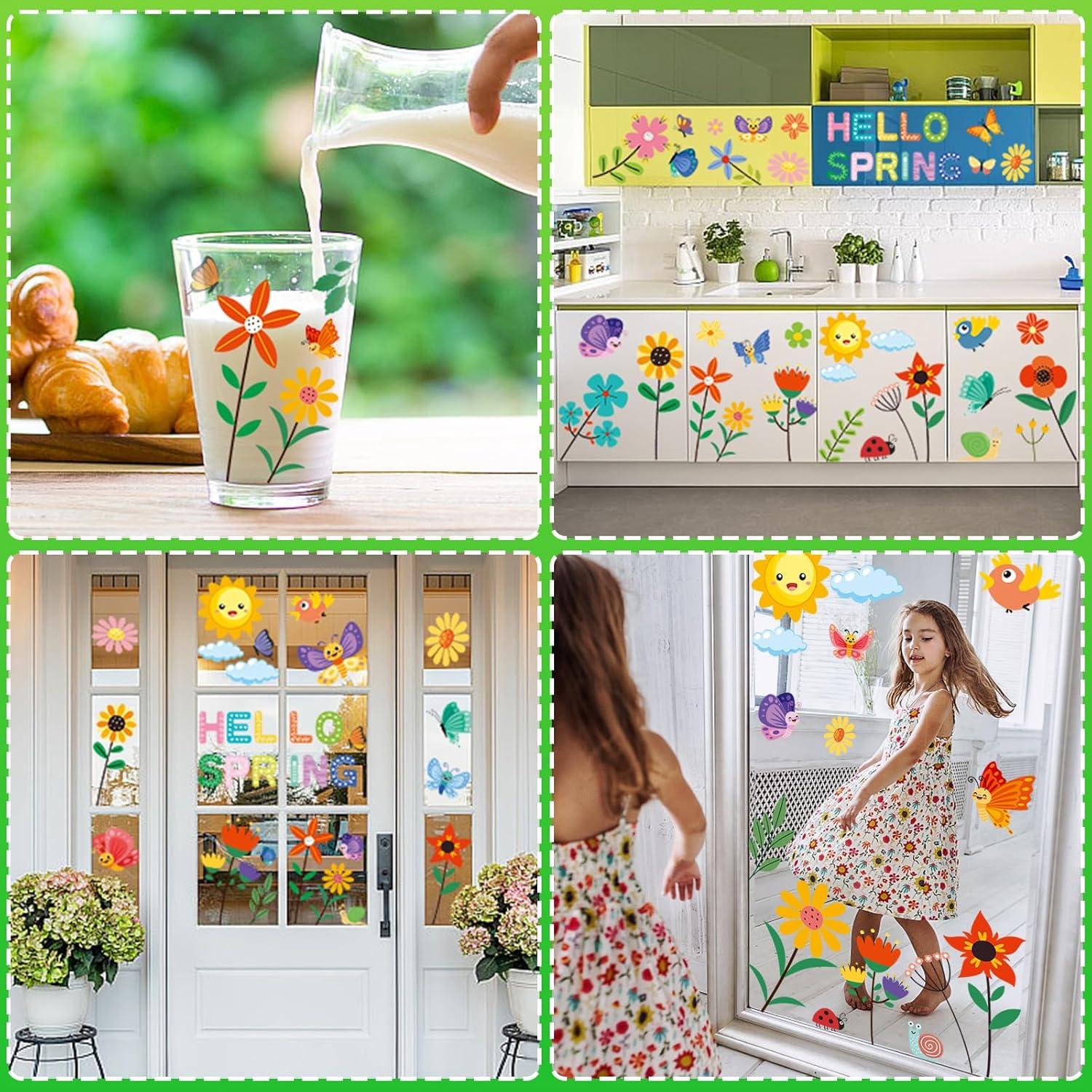 Fensterbilder Frühling Schmetterling Blumen Vogel Selbstklebend 9 Blätter