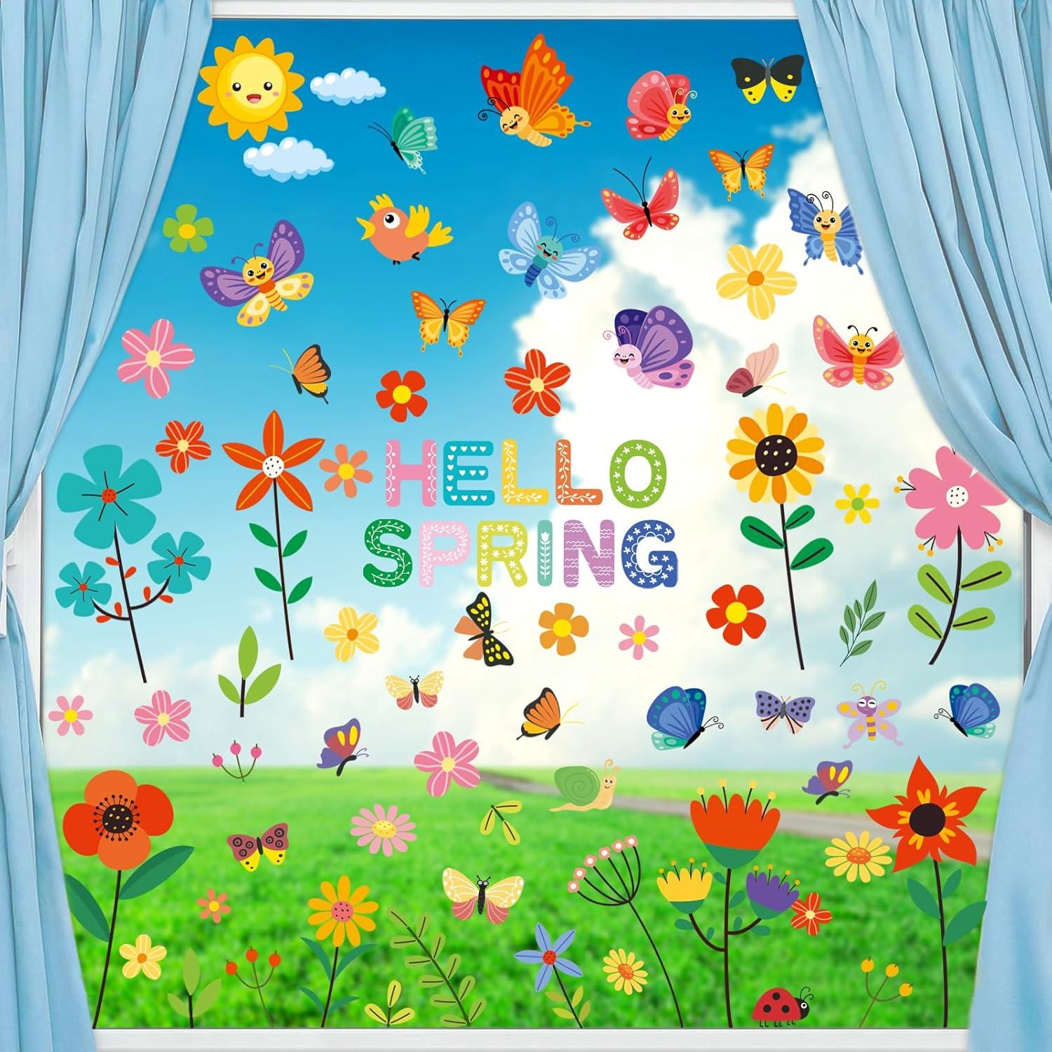 Fensterbilder Frühling Schmetterling Blumen Vogel Selbstklebend 9 Blätter