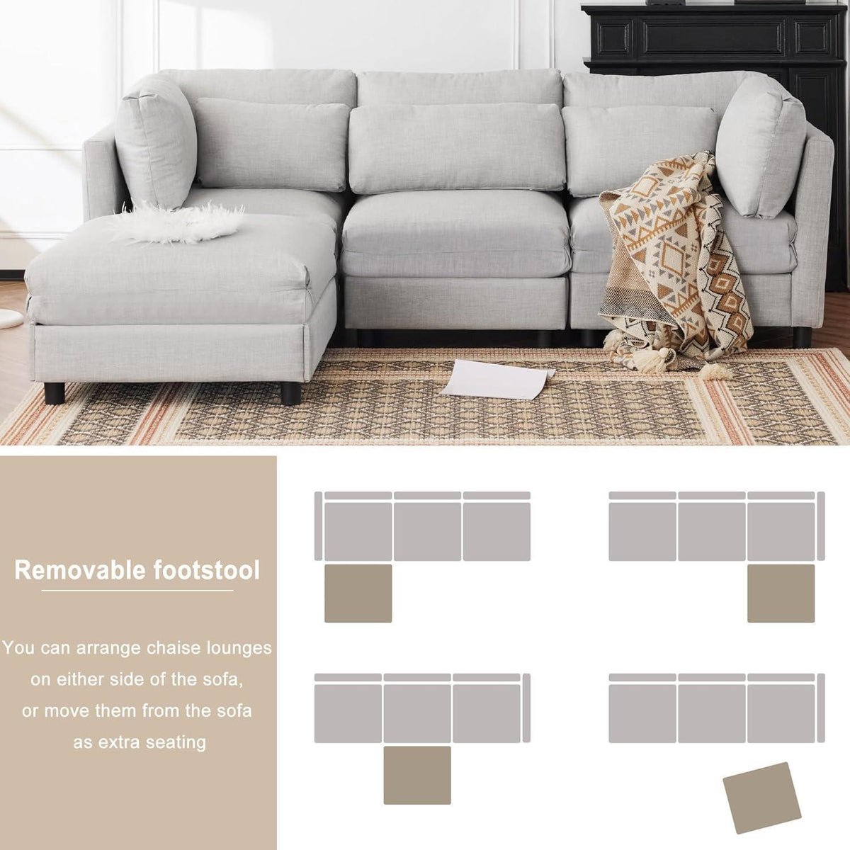 Schlafsessel ZYLOYAL10 – Modernes Sofa mit Chaiselongue & Stauraum (Hellgrau)