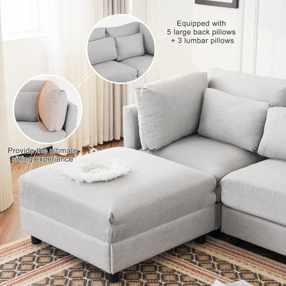 Schlafsessel ZYLOYAL10 – Modernes Sofa mit Chaiselongue & Stauraum (Hellgrau)