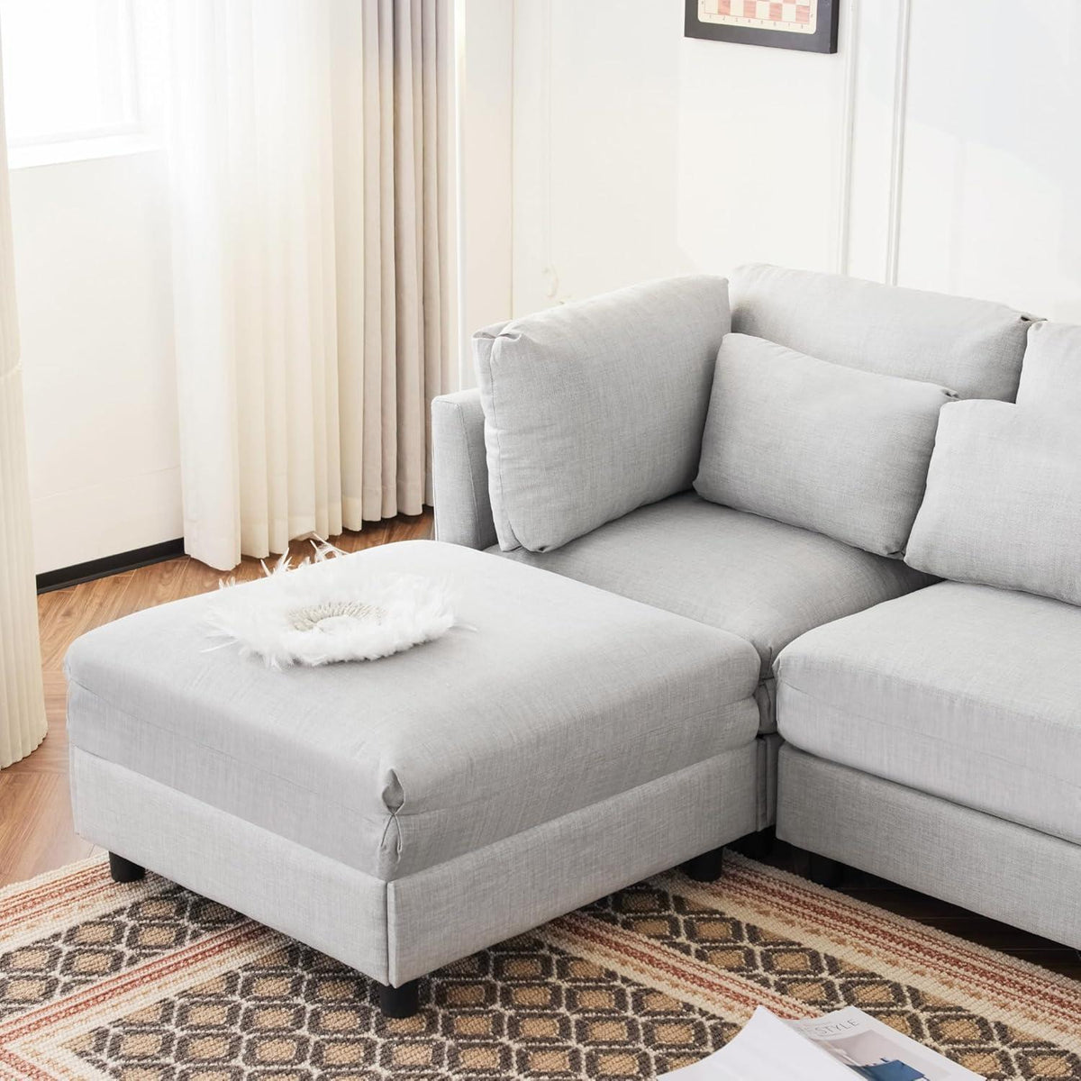 Schlafsessel ZYLOYAL10 – Modernes Sofa mit Chaiselongue & Stauraum (Hellgrau)