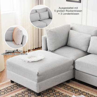 Schlafsessel ZYLOYAL10 – Modernes Sofa mit Chaiselongue & Stauraum (Hellgrau)