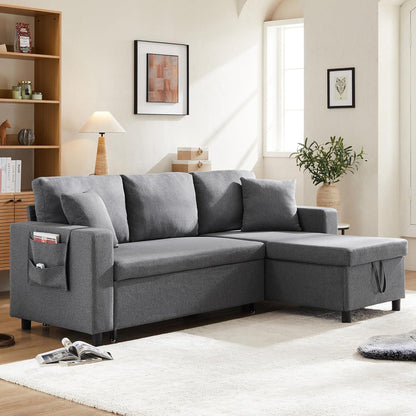 Schlafsofa mit Stauraum & Chaiselongue – Modernes Wohnzimmer Sofa Grau