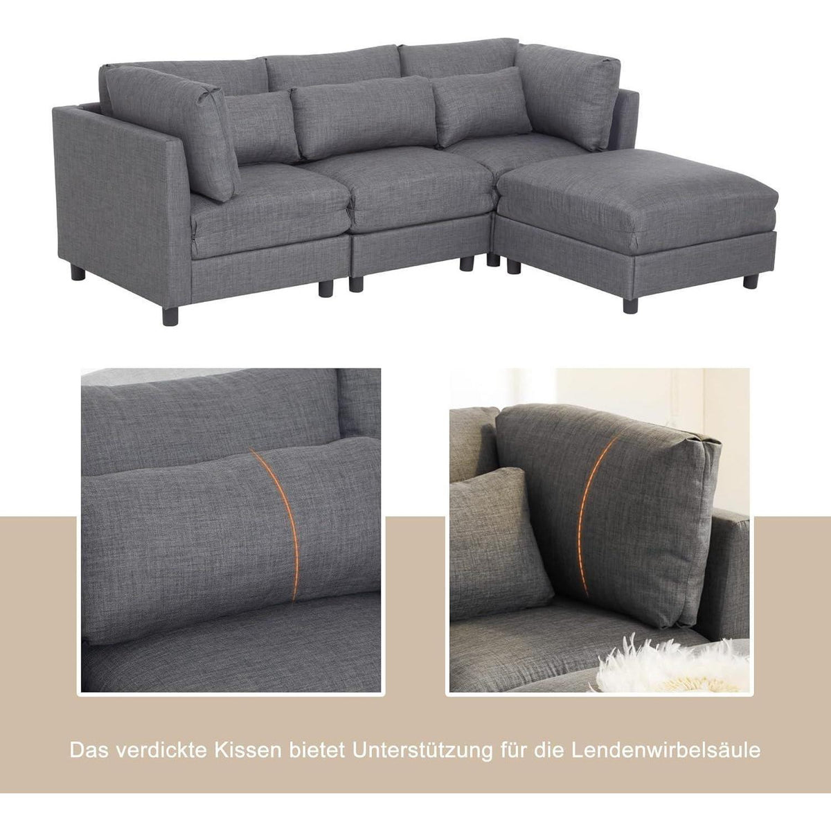 Schlafsofa ZYLOYAL10 - Modernes 3-Sitzer Sofa mit Chaiselongue & Stauraum (Grau)