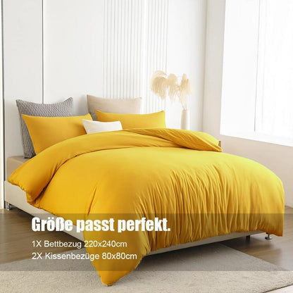 Soifox Bettwäsche 220x240 Gelb aus Mikrofaser bügelfrei knitterfrei 2er Set