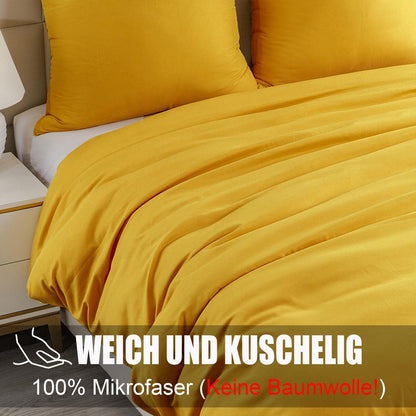 Soifox Bettwäsche 200x220 Gelb Mikrofaser bügelfrei