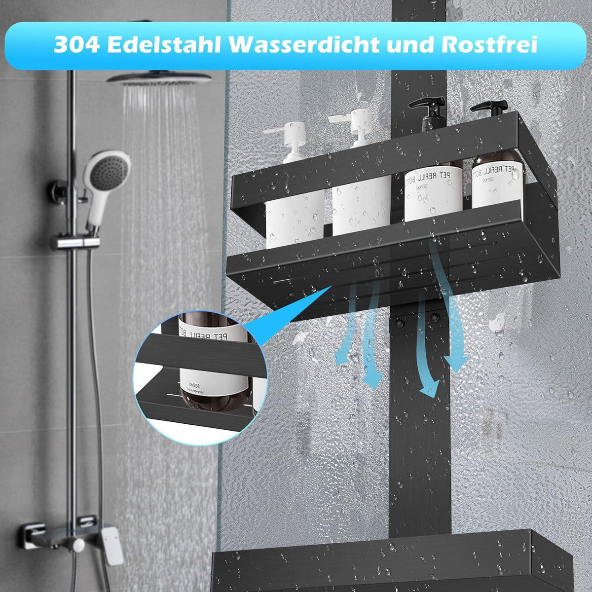 Duschablage Hängend Edelstahl SUS304 Schwarz ohne Bohren für Glastür