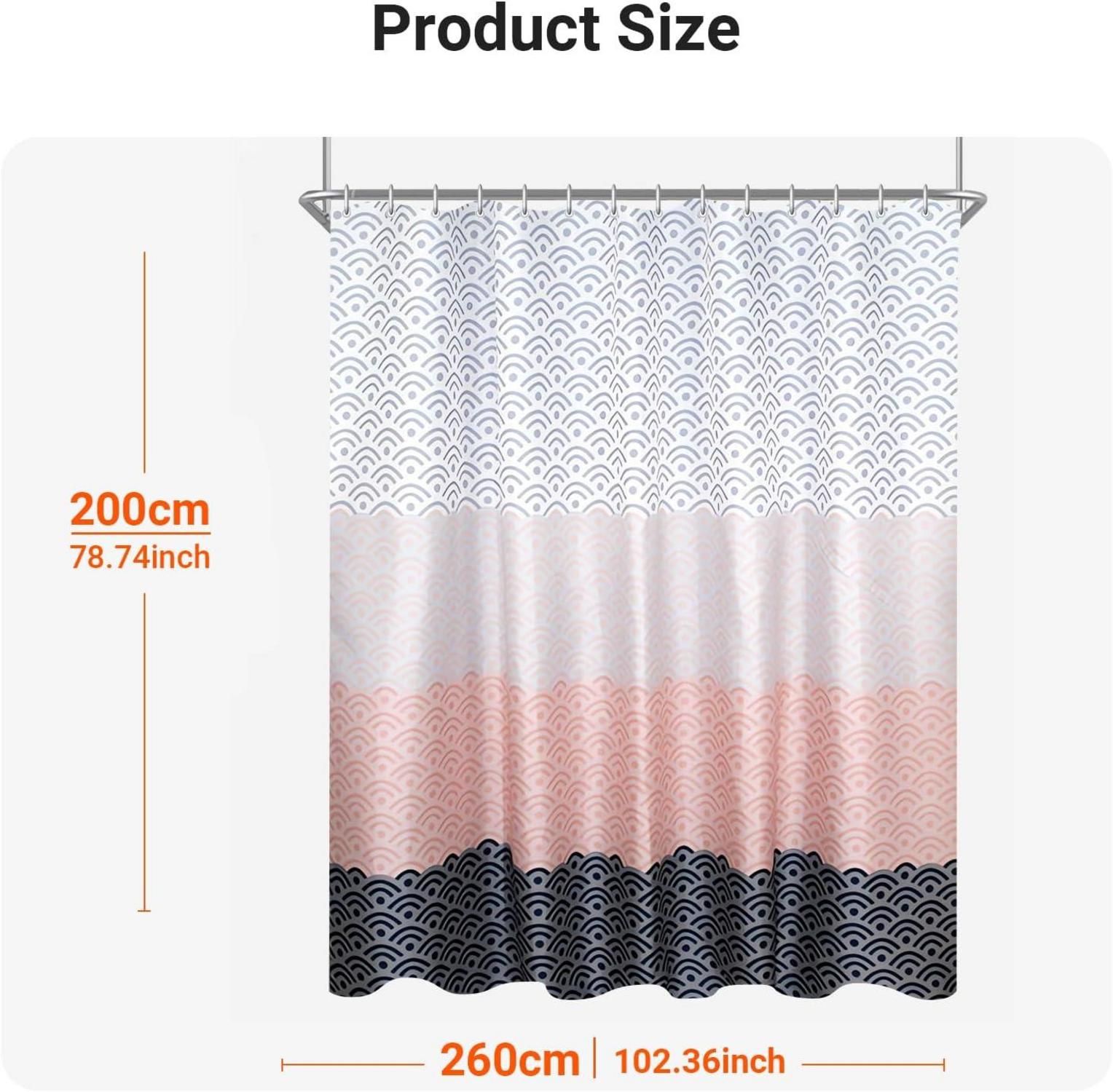 Duschvorhang Blume 260x200cm Polyester Wasserdicht mit Ösen 14 Ringe