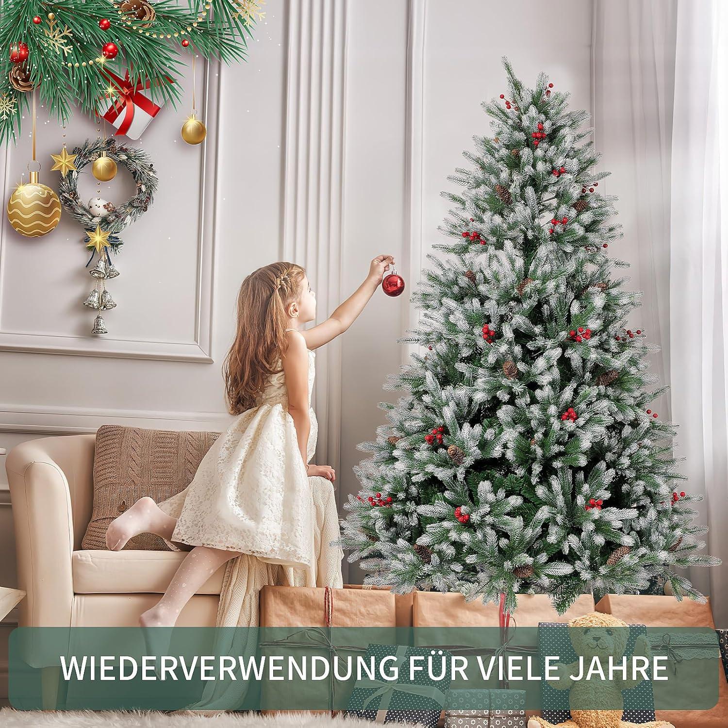 EDWINENE Künstlicher Weihnachtsbaum 150 cm PE/PVC dicht gefüllt rote Beeren