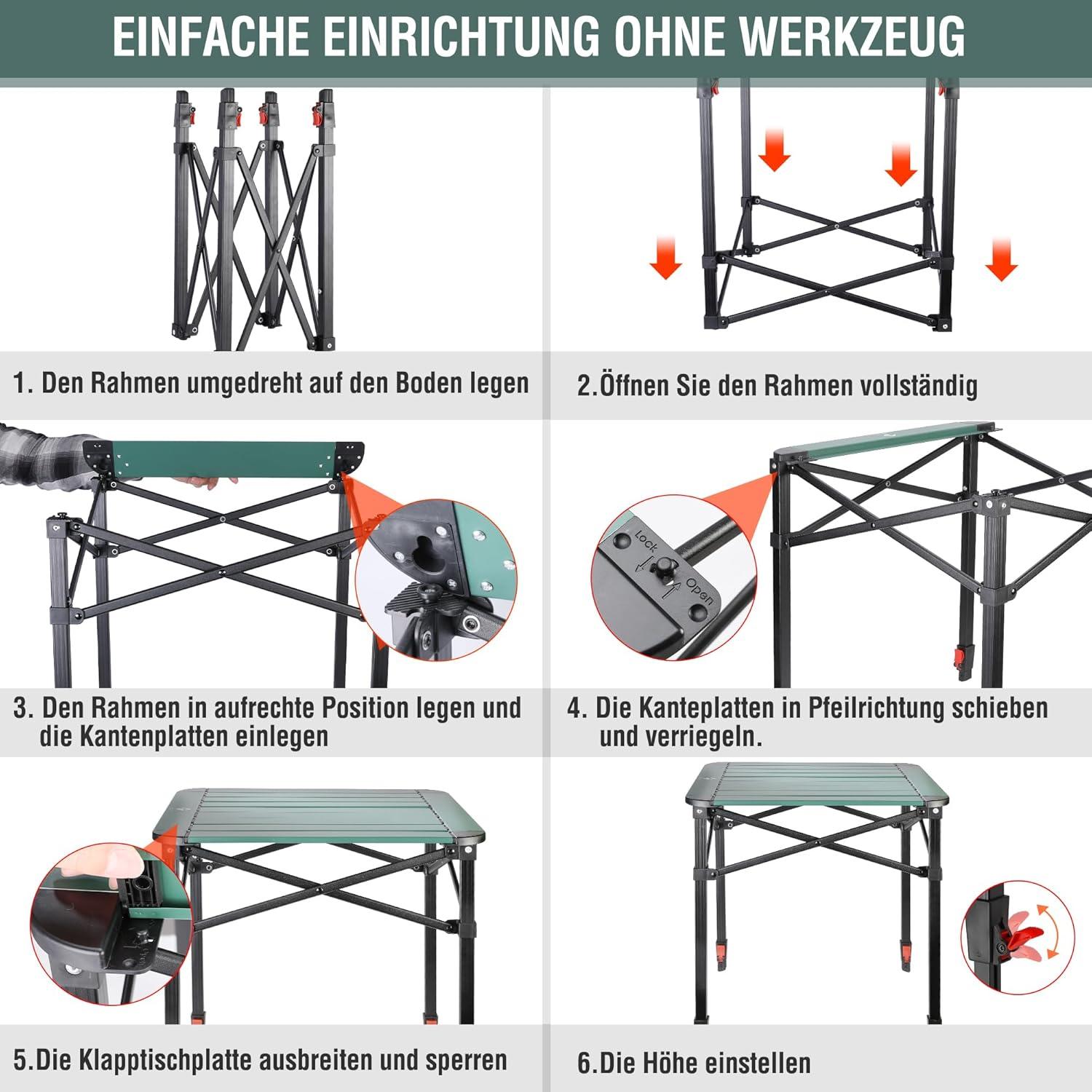 Aluminium Klapptisch mit Tragetasche und höhenverstellbaren Beinen