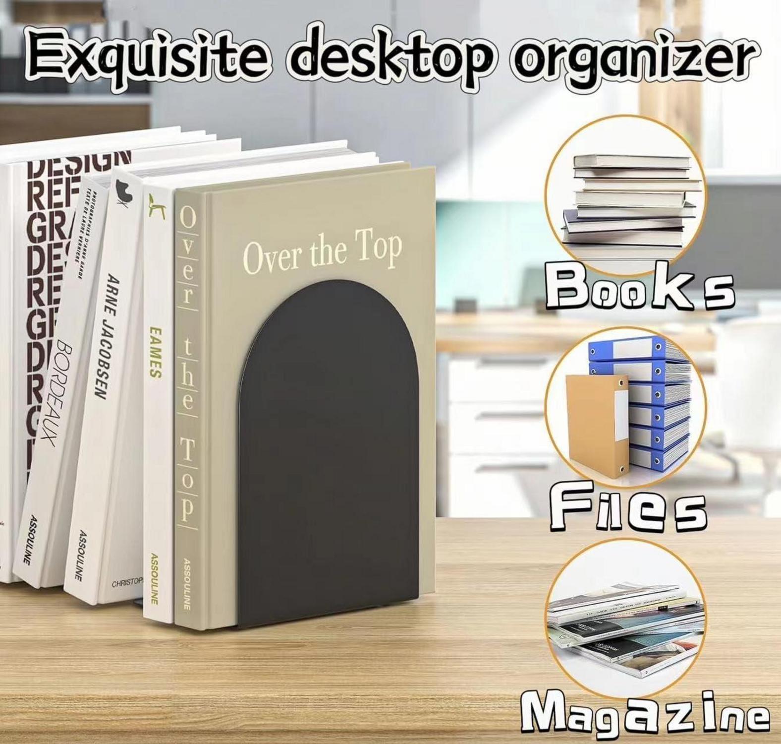 Deefongo 8 Stück Metall Buchstützen, Schwarzes Bücherregal für Büro, Schule, Zuhause