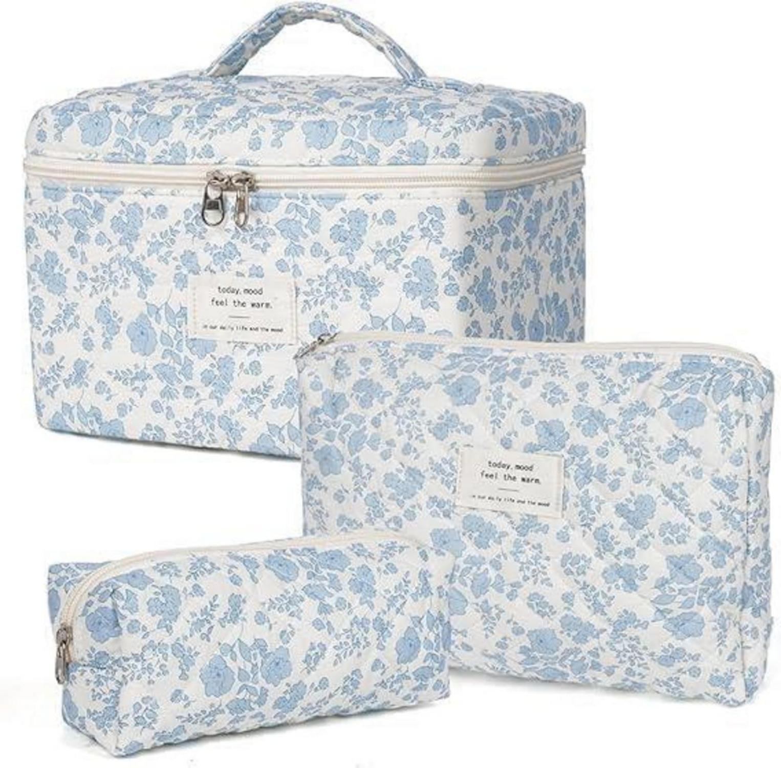 3er Kosmetiktasche Set Blumenmuster Gesteppt Aesthetic Makeup Bag