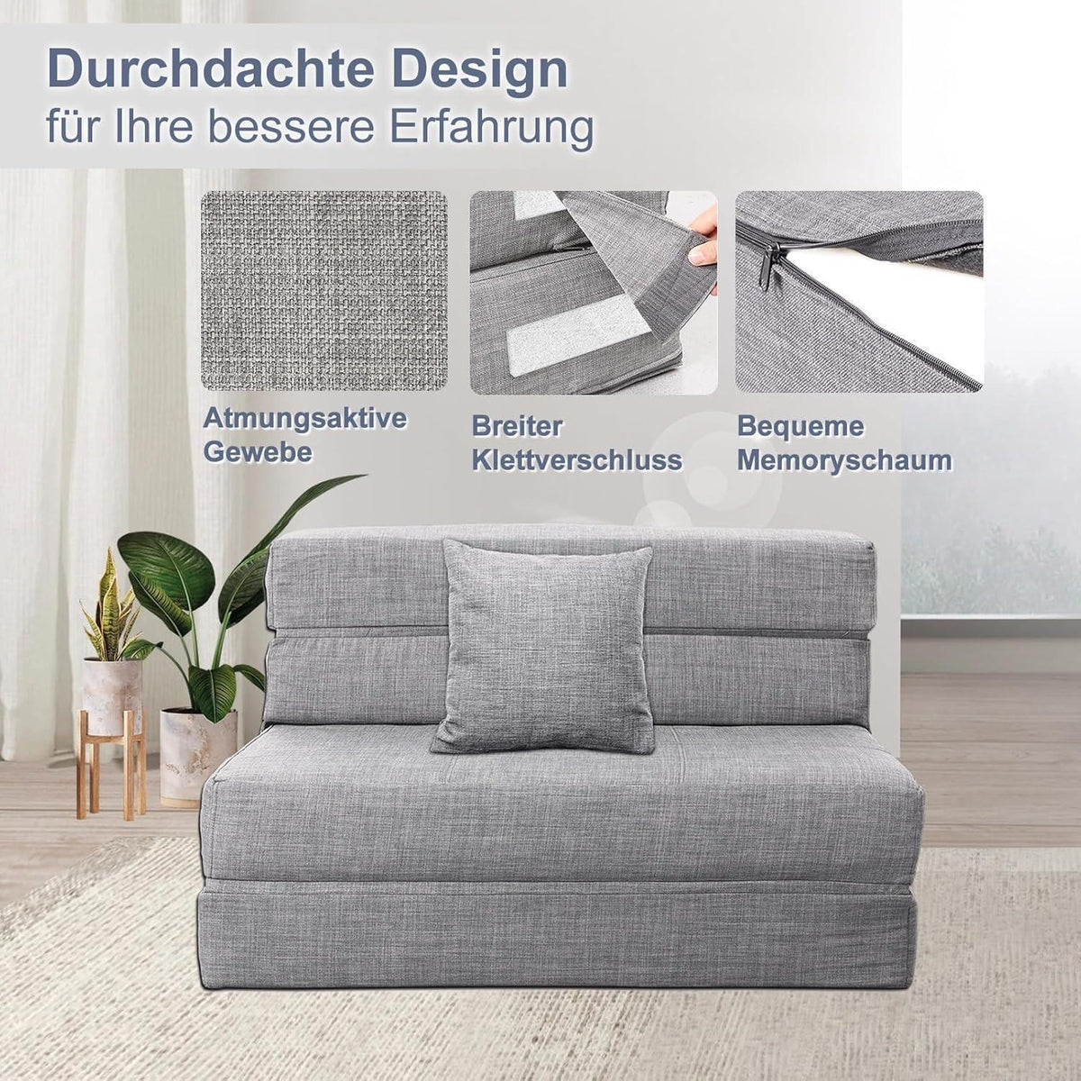 Schlafsessel mit Memory Schaum & Kissen – Gästesofa 100x190cm