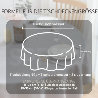 Runde Jacquard Tischdecke 120cm – Cremeweiß, Wellenrand
