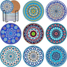Mandala Keramik Untersetzer 8er Set mit Halter Kork Getränke Bar Vasen