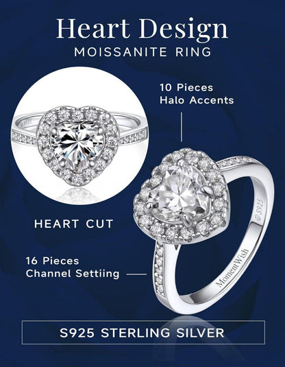 Verlobungsring Damen Silber 1 Karat Moissanit Halo Personalisiertes Geschenk