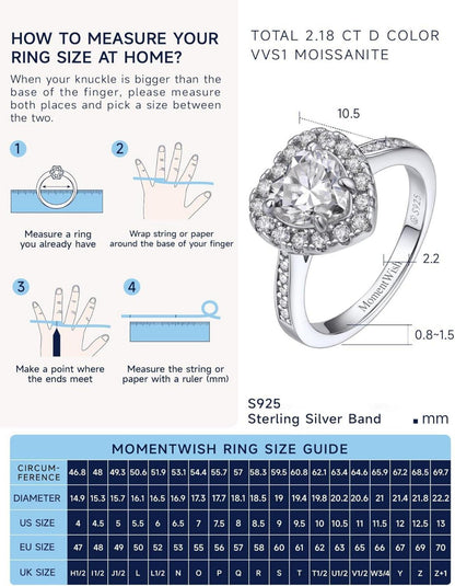 Verlobungsring Damen Silber 1 Karat Moissanit Ring Frauen Halo
