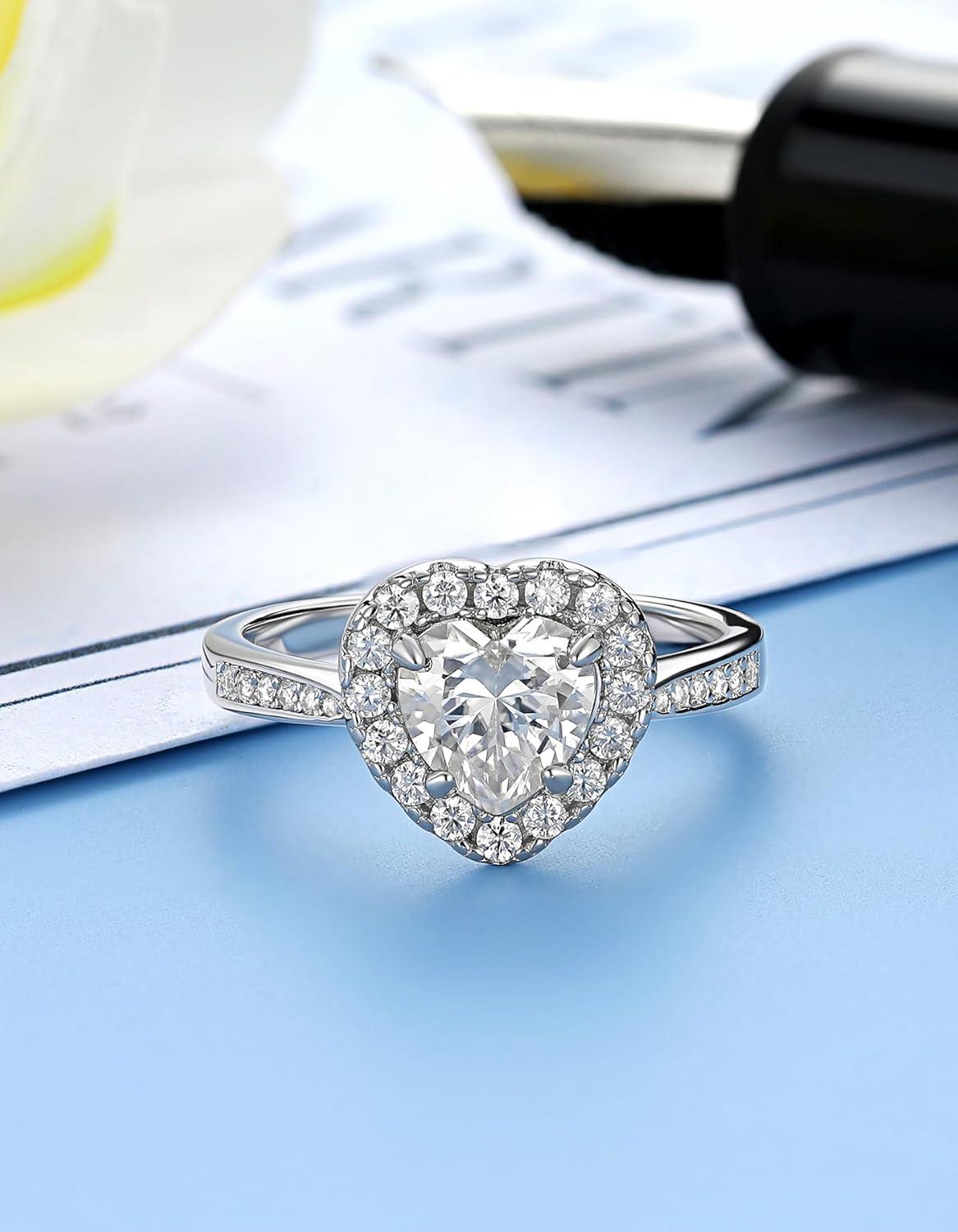 Verlobungsring Damen Silber 1 Karat Moissanit Halo Personalisiertes Geschenk