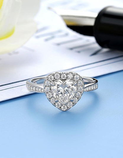 Verlobungsring Damen Silber 1 Karat Moissanit Halo Personalisiertes Geschenk