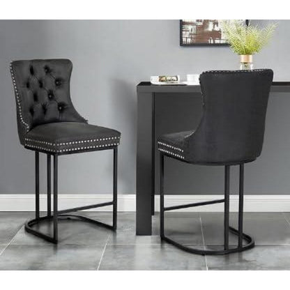 Moderne Barhocker 2er Set mit Fußstütze Schwarz in Lederoptik