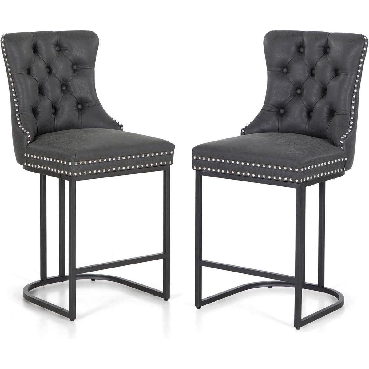 Moderne Barhocker 2er Set mit Fußstütze Schwarz in Lederoptik