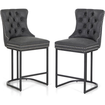 Moderne Barhocker 2er Set mit Fußstütze Schwarz in Lederoptik