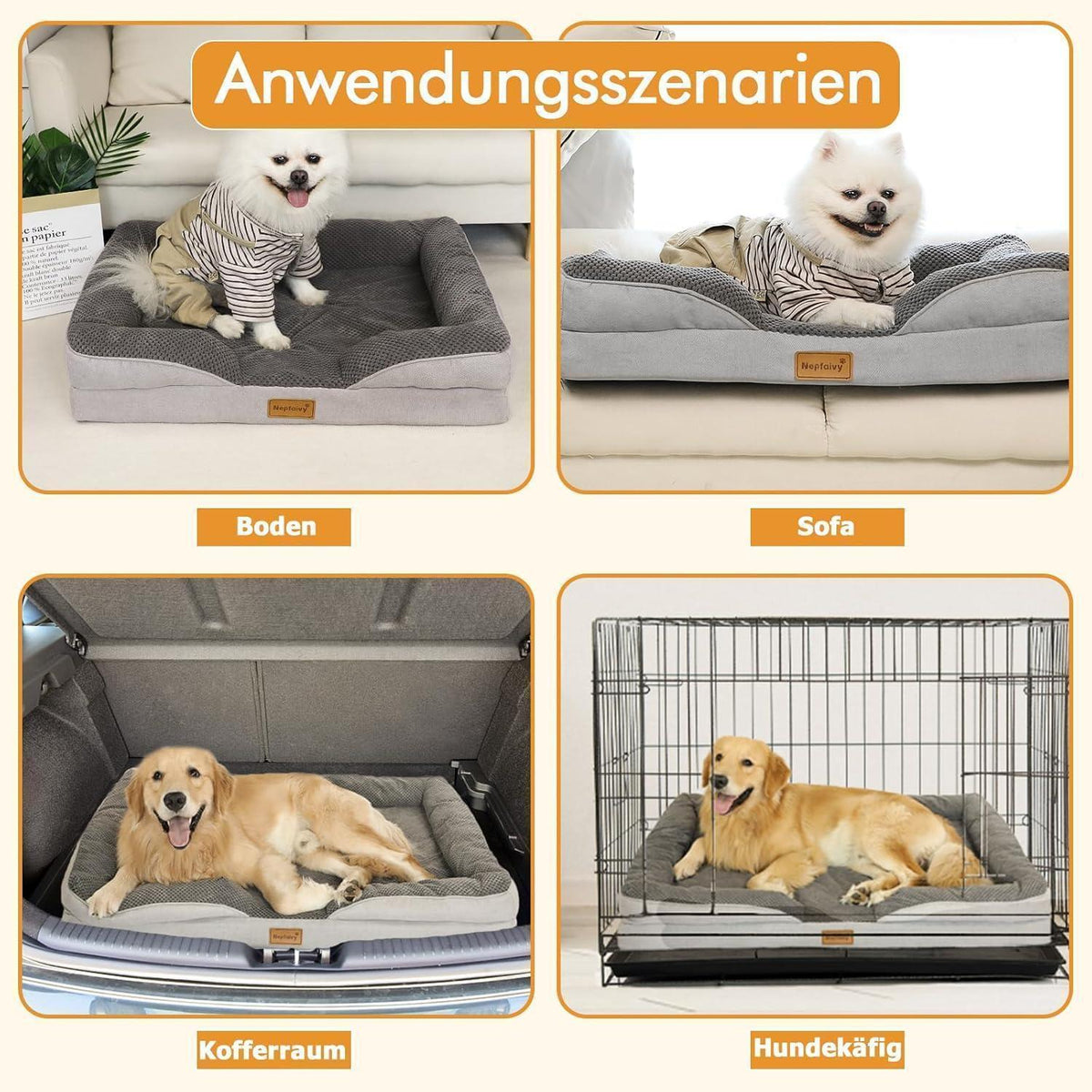 Orthopädisches Hundebett XL mit Rand, waschbar, grau