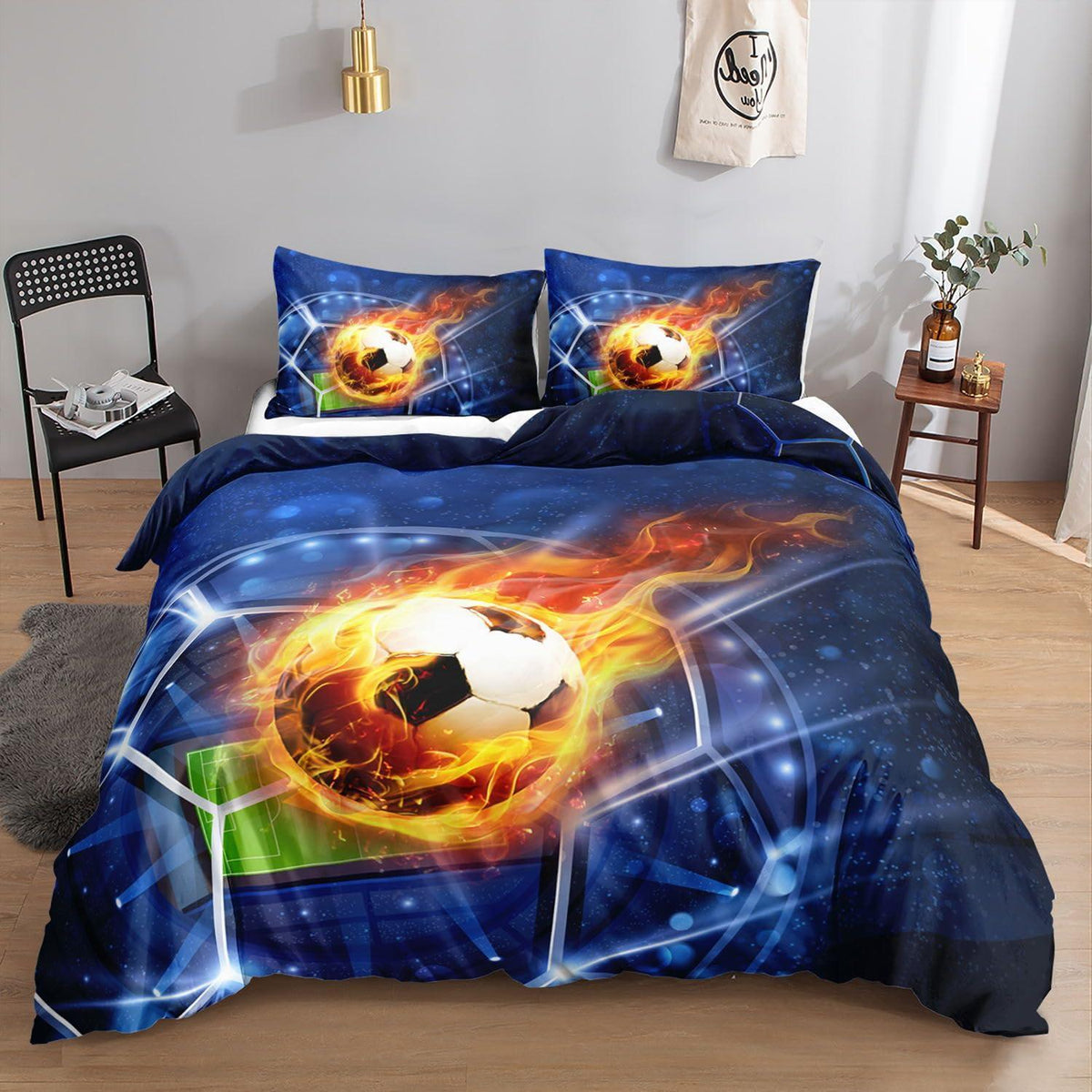 Flammenfußball Bettwäsche-Set 200x200 cm | 2 Kissenbezüge