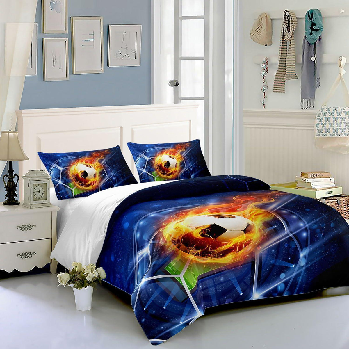 Flammenfußball Bettwäsche-Set 200x200 cm | 2 Kissenbezüge
