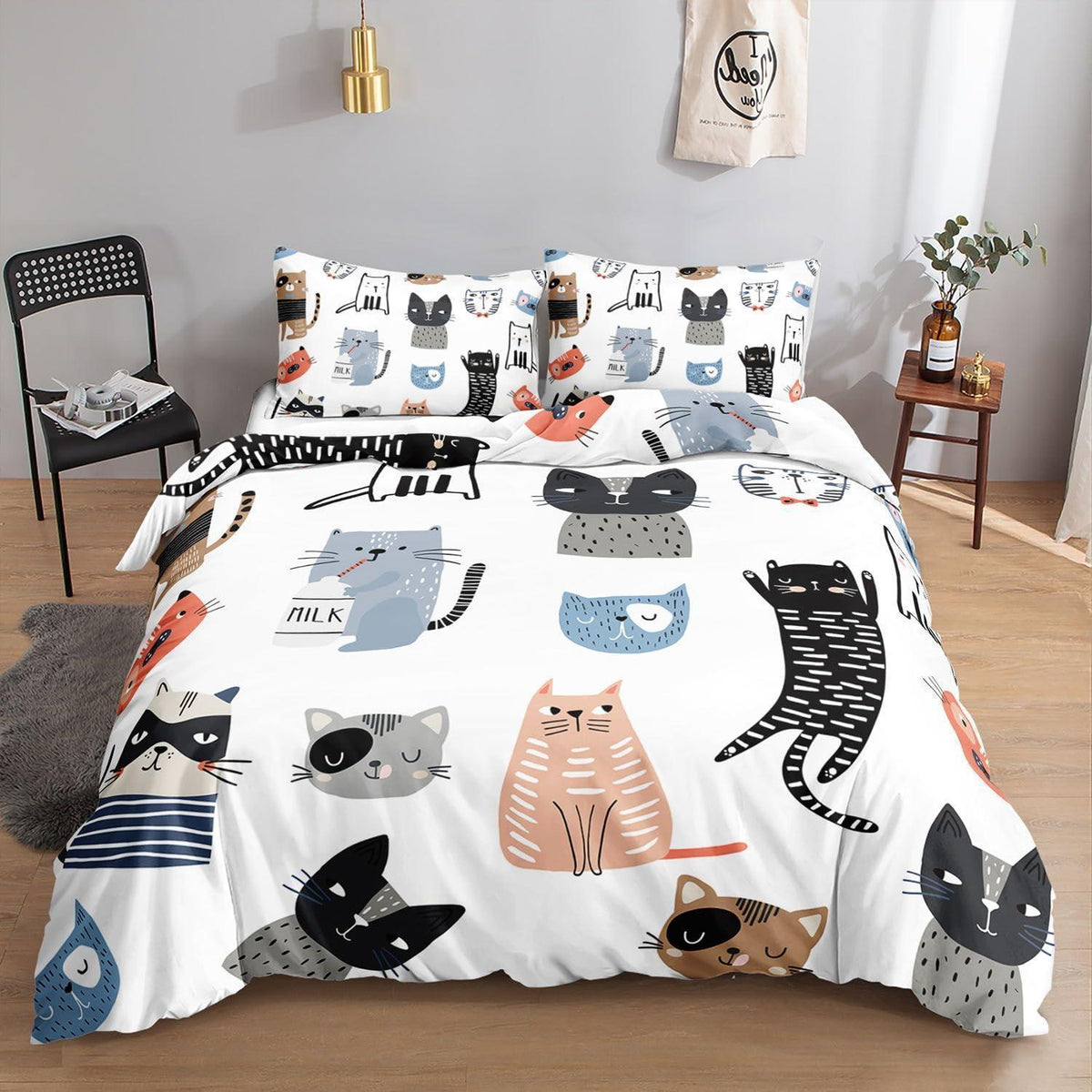 Cartoon Katz Bettwäsche-Set 220x230cm mit 2 Kissenbezügen