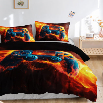 Flammen-Gamepad Bettwäsche-Set 200x200cm mit Kissenbezügen