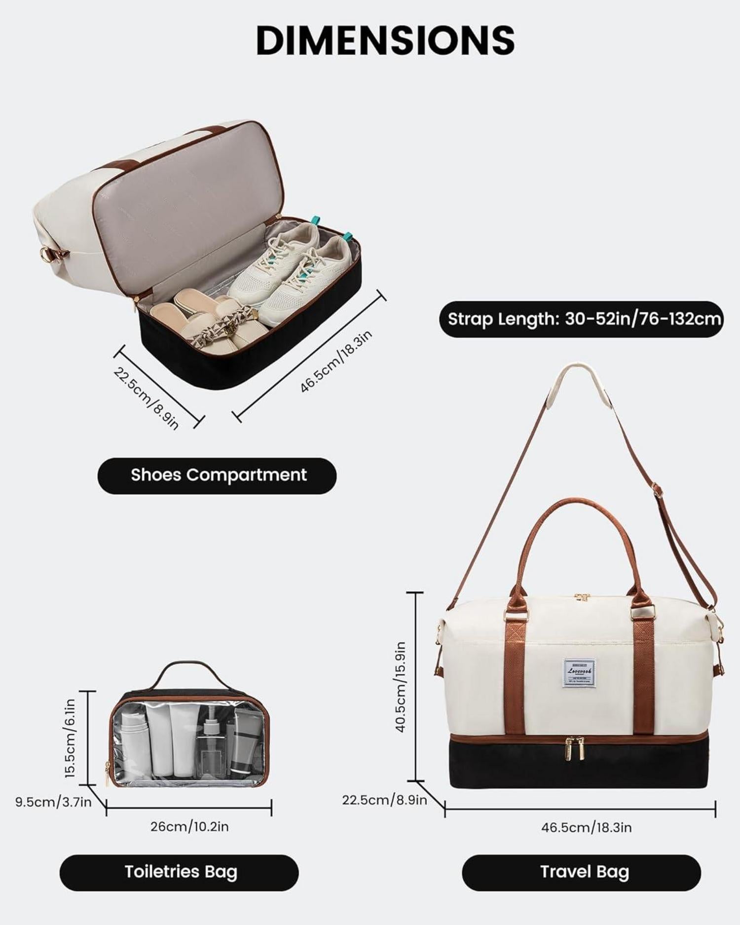 Damen Reisetasche Sporttasche mit Schuhfach - Groß Weekender