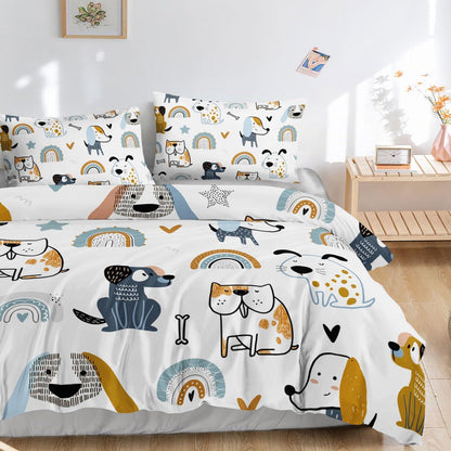 Bettwäsche-Set Welpe Cartoon 200x200cm mit Kissenbezügen