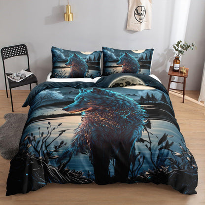 Bettwäsche-Set Wolf 200x200cm - Kinder Bettwäsche mit Kissenbezügen