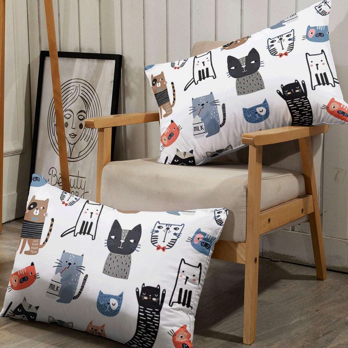 Cartoon Katz Bettwäsche-Set 200x200 cm mit Kissenbezügen