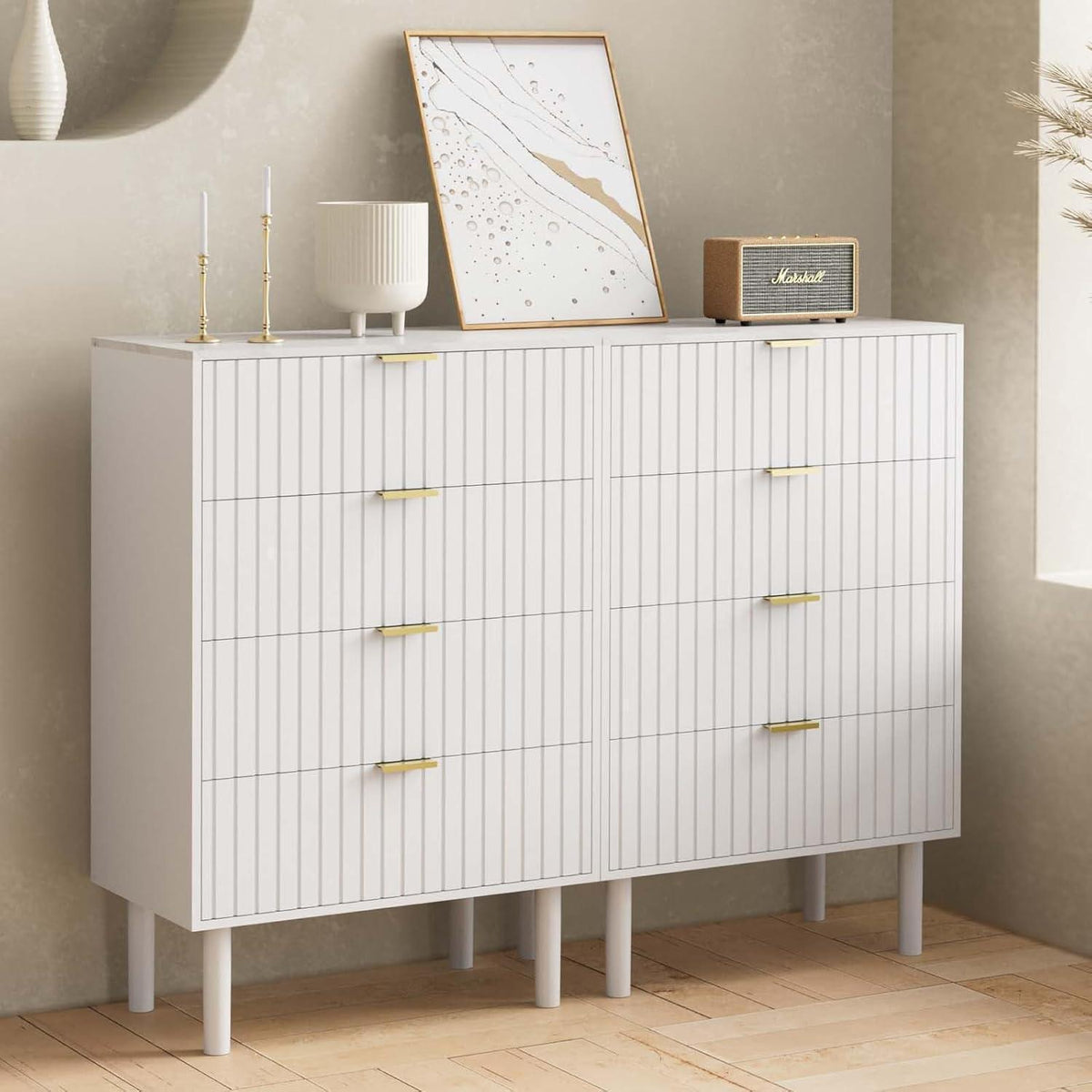 Moderne Kommode mit 8 Schubladen, Weiß – 120x34x94 cm