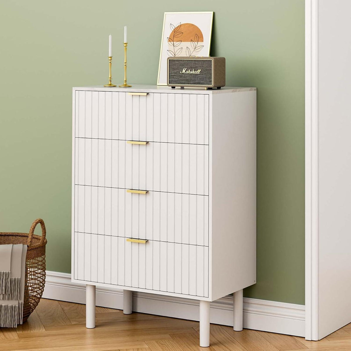 Moderne Kommode mit 8 Schubladen, Weiß – 120x34x94 cm