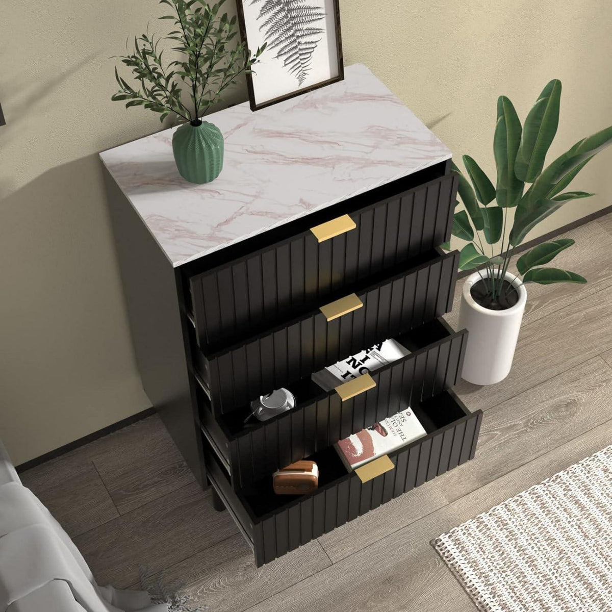 Moderne Kommode mit 8 Schubladen | Schwarz, 120x34x94cm