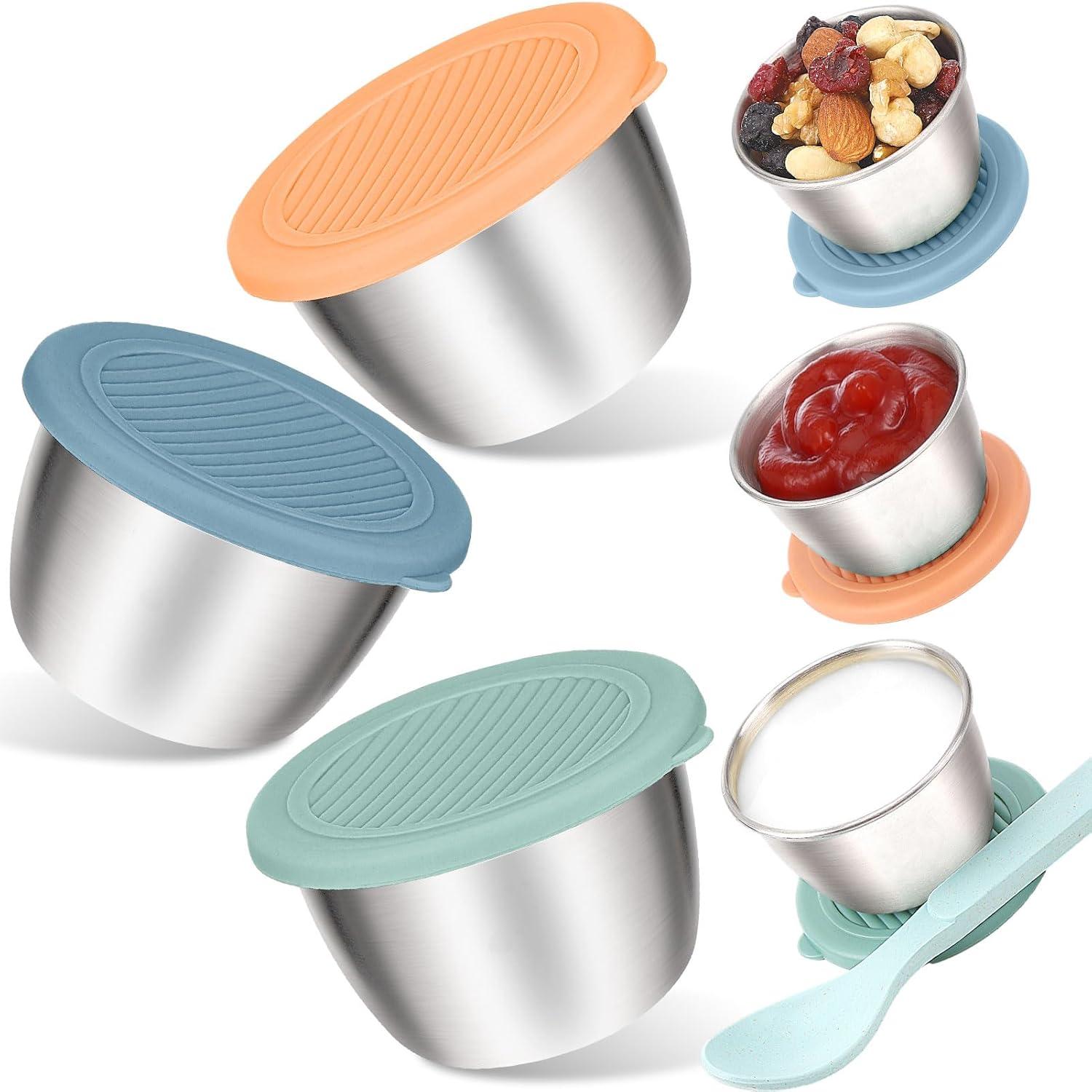 Salatdressing Behälter 6er Set 50ml Edelstahl mit Silikon Deckel