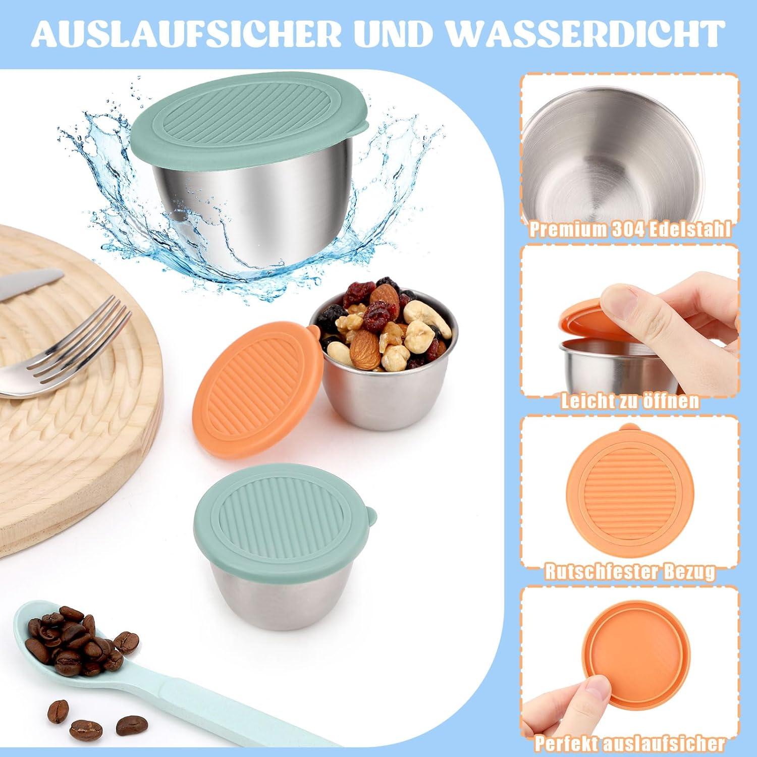 6er Set 50ml Edelstahl Salatdressing Behälter mit Auslaufsicherem Silikondeckel