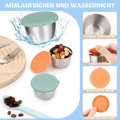 6er Set 50ml Edelstahl Salatdressing Behälter mit Auslaufsicherem Silikondeckel