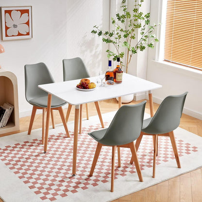 Rechteckiges Esszimmer-Set weißer Tisch + 4 graue Stühle
