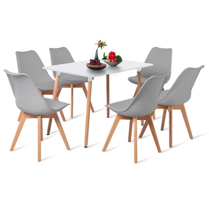 Rechteckiges Esszimmer-Set mit 6 Stühlen | Weißer Tisch + Graue Stühle