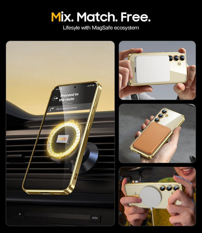 JUESHITUO Samsung Galaxy S24 Hülle Magnetisch Transparent Gold